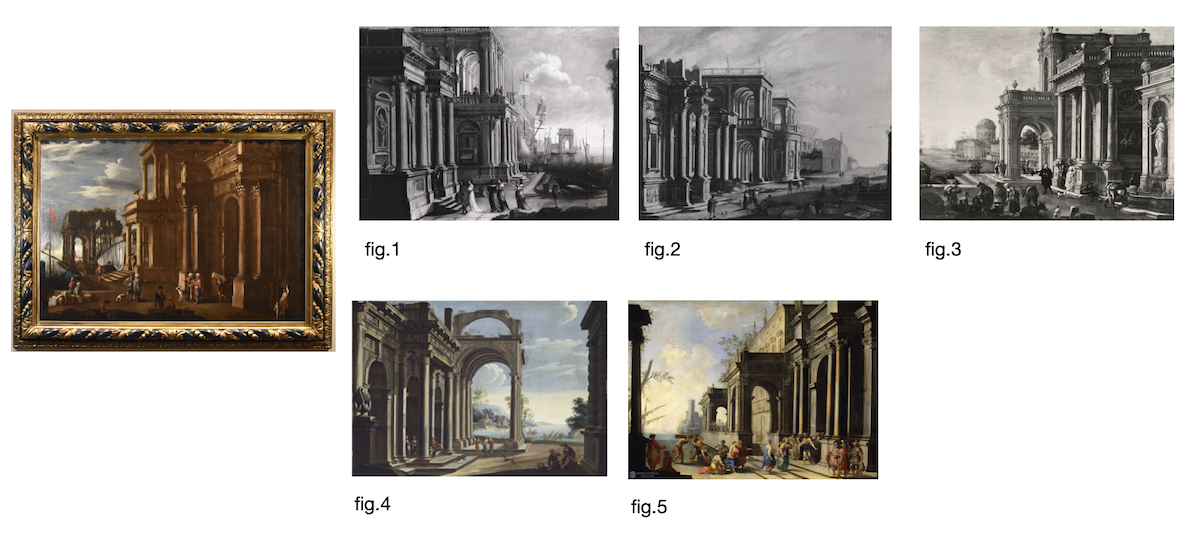 Veduta fantastica con porto e capriccio architettonico